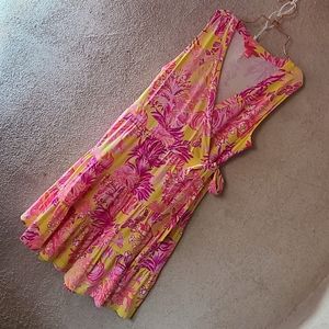 EUC Lily Pulitzer folly floral wrap dress calla yellow floral coral